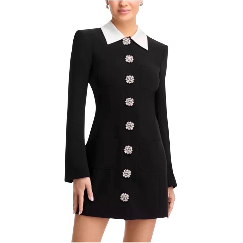 NEW CINQ À SEPT Sheryl Crystal-Embellished Shirtdress Black/Ivory Size 8 NWT
